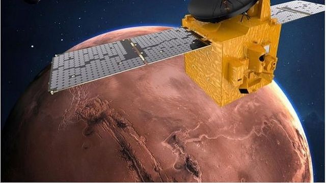 阿联酋的希望号火星探测器明年将对火星大气开始研究（艺术插图）。