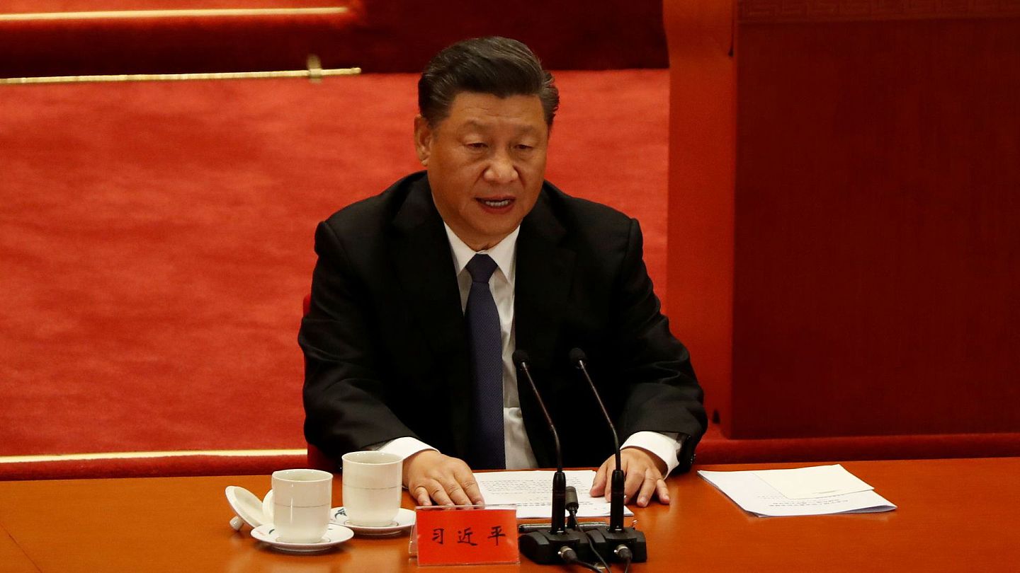 2020年10月23日，中国国家主席习近平在北京人民大会堂出席抗美援朝70周年纪念大会。（Reuters）