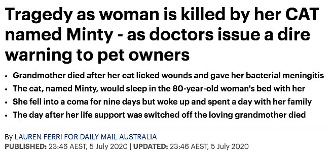 澳洲老太昏迷9天丧命，只因被猫舔了一口！因为被狗舔， 他们面部毁容、全身红斑， 四肢坏死…（组图） - 2