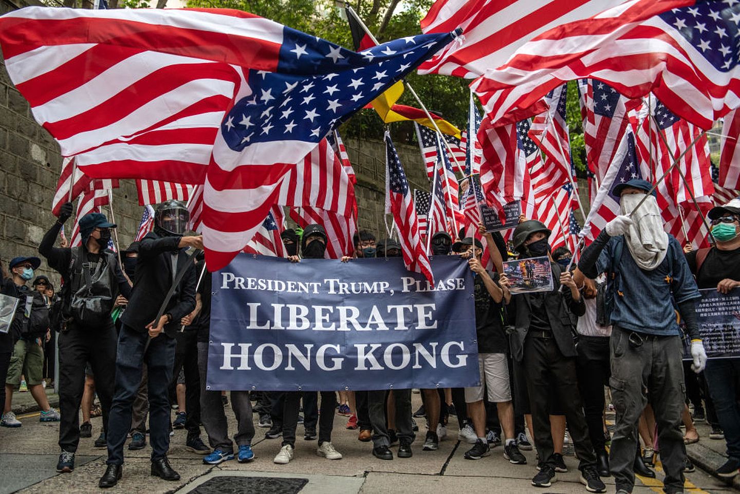 2019年香港反修例运动期间，美国等各西方政府及媒体对中国政府多有质疑与指控。倘若台湾被大陆武统，也有可能会面临同样的情况。（Getty）