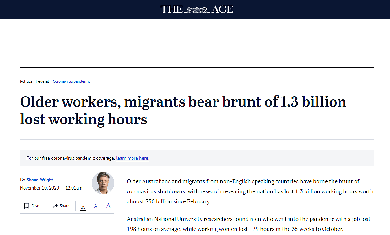 疫情下澳人工作状况大盘点：老年人和移民是主要“受害者”！ - 1