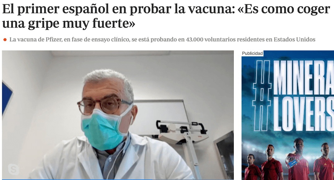 第一个接种辉瑞疫苗的西班牙人谈感受：像经历一场重感冒（图） - 1