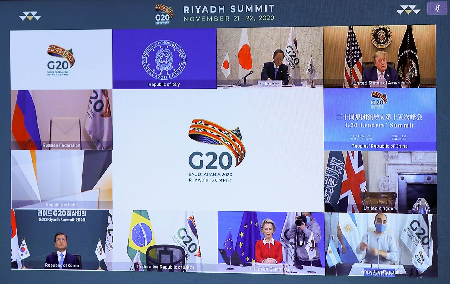 受新冠肺炎疫情影响，11月21日起一连两天召开的G20峰会以视频形式举行。（Reuters）