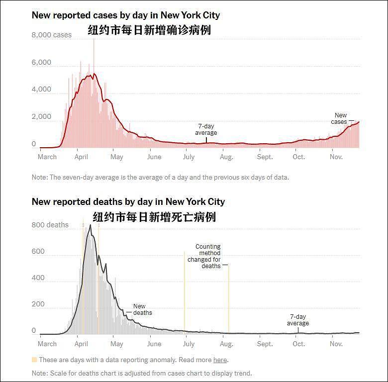 纽约市疫情数据 图自《纽约时报》