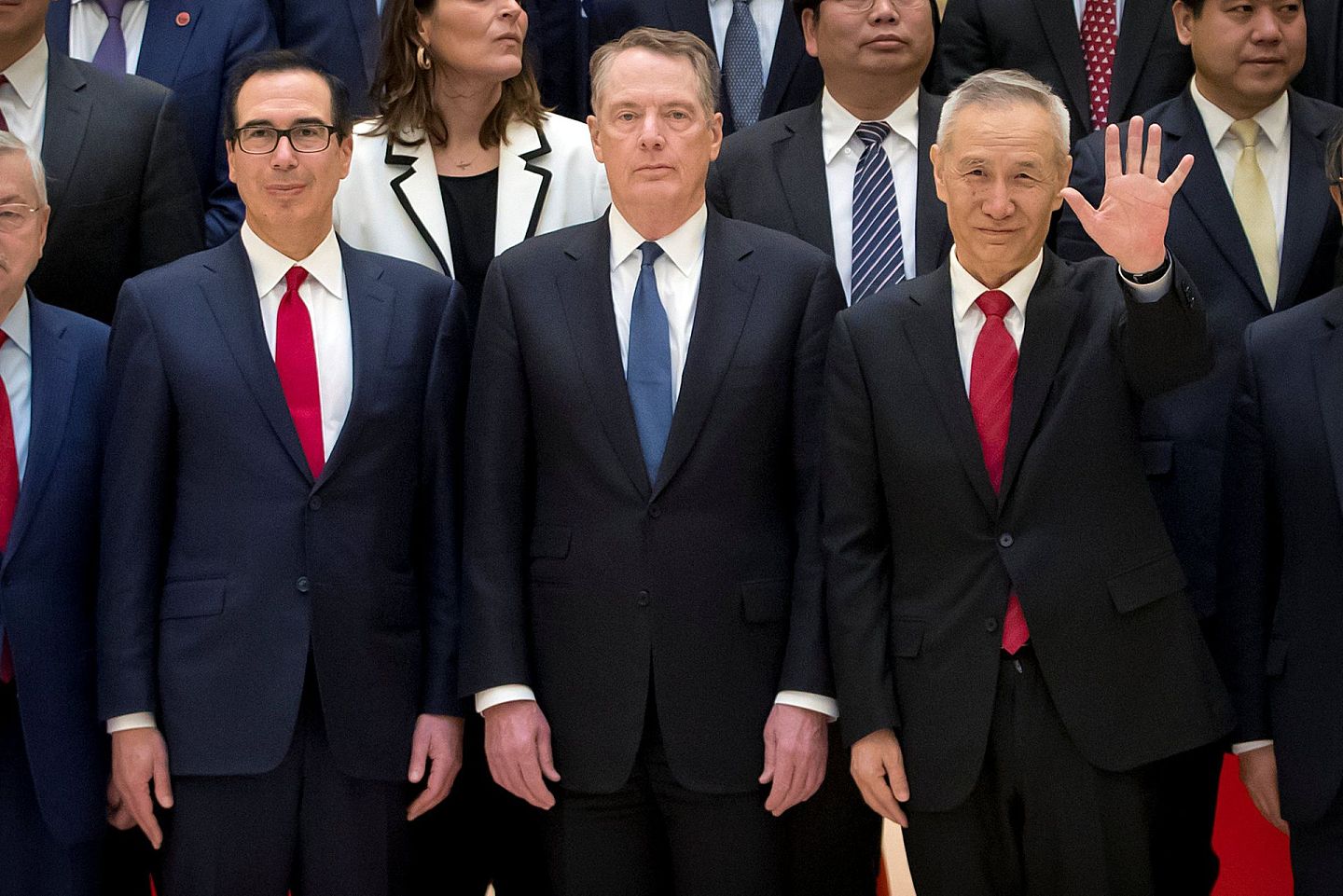 2019年2月15日，中美经贸高级别谈判在北京举行。美方代表团由贸易代表和财长共同领衔。（Reuters）