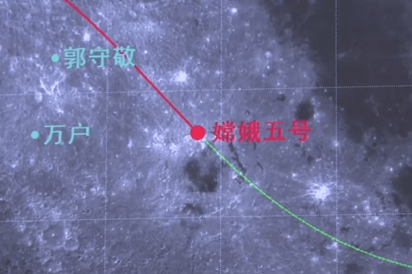 嫦娥五号位置示意图。（微博@中国航天科技集团）