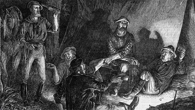 这幅画描绘的是1873年一组矿工在平安夜唱歌庆祝圣诞节