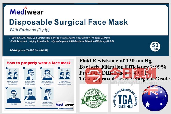 TGA Approved Mediwear Level2 医用外科口罩