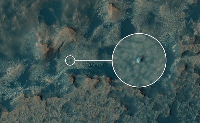 火星勘测轨道飞行器（Mars Reconnaissance Orbiter，缩写MRO）从266公里高空俯瞰好奇号