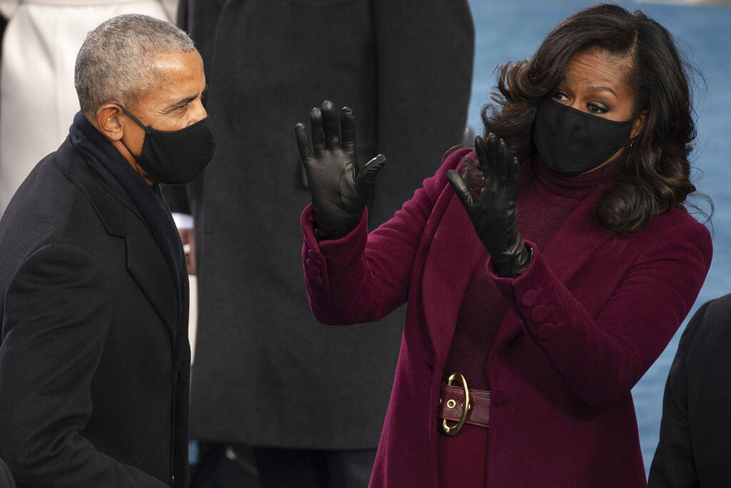 美国前总统奥巴马（Barack Obama）与其夫人米歇尔（Michelle Obama）1月20日到华盛顿国会大楼出席美国第46任总统就职典礼。（AP）