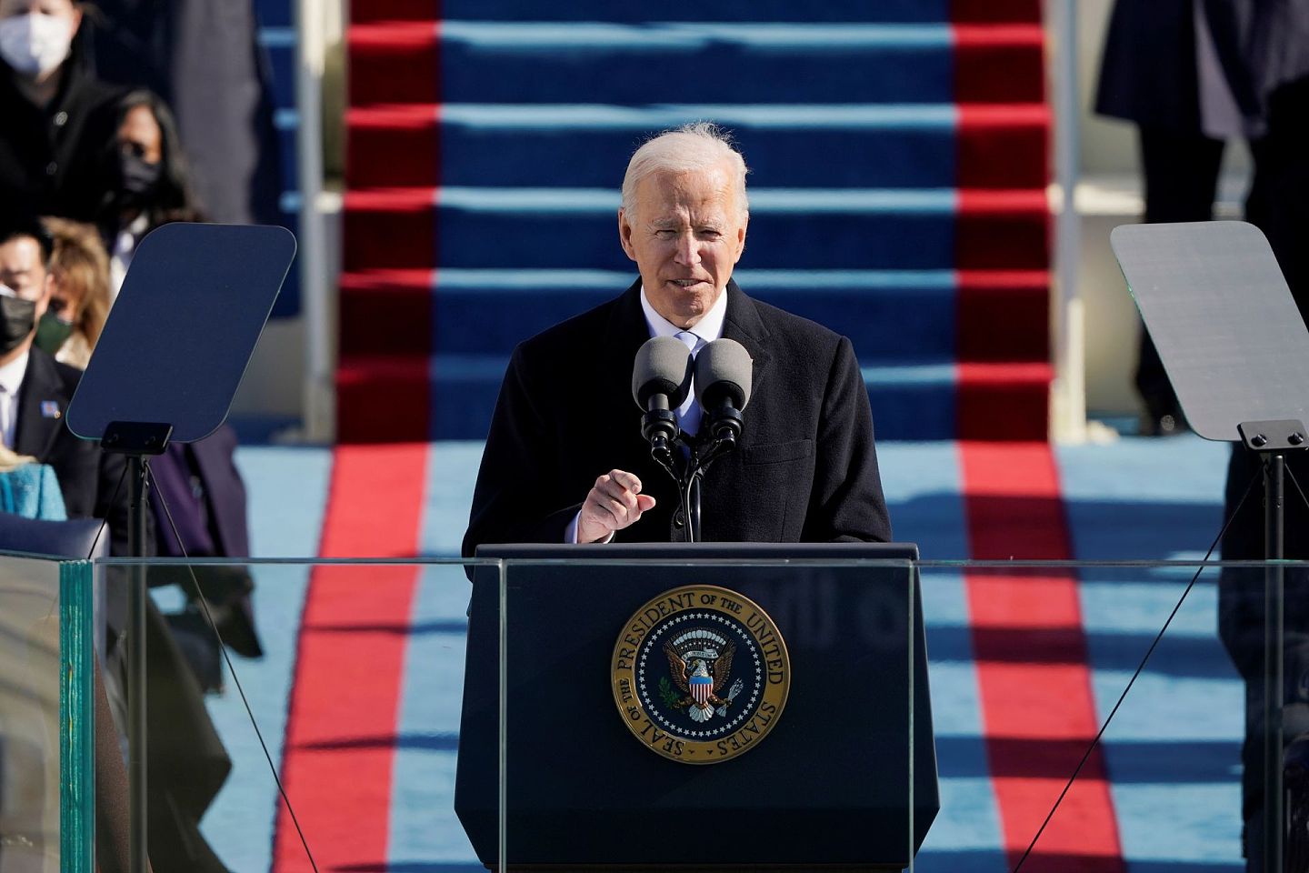 1月20日，拜登在华盛顿国会大厦举行的就职典礼中发表讲话。（Reuters）
