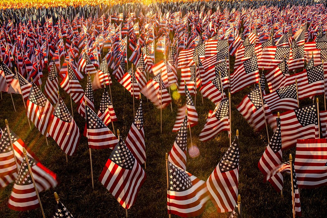 插满国家广场的20万面国旗代替了以往会参加华盛顿就职典礼的人群。
