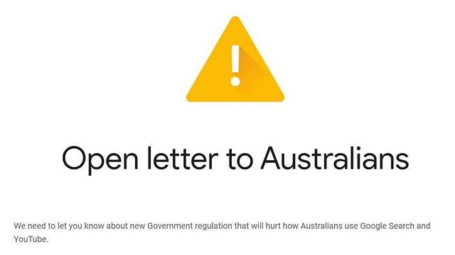 谷歌致澳大利亚人公开信截屏