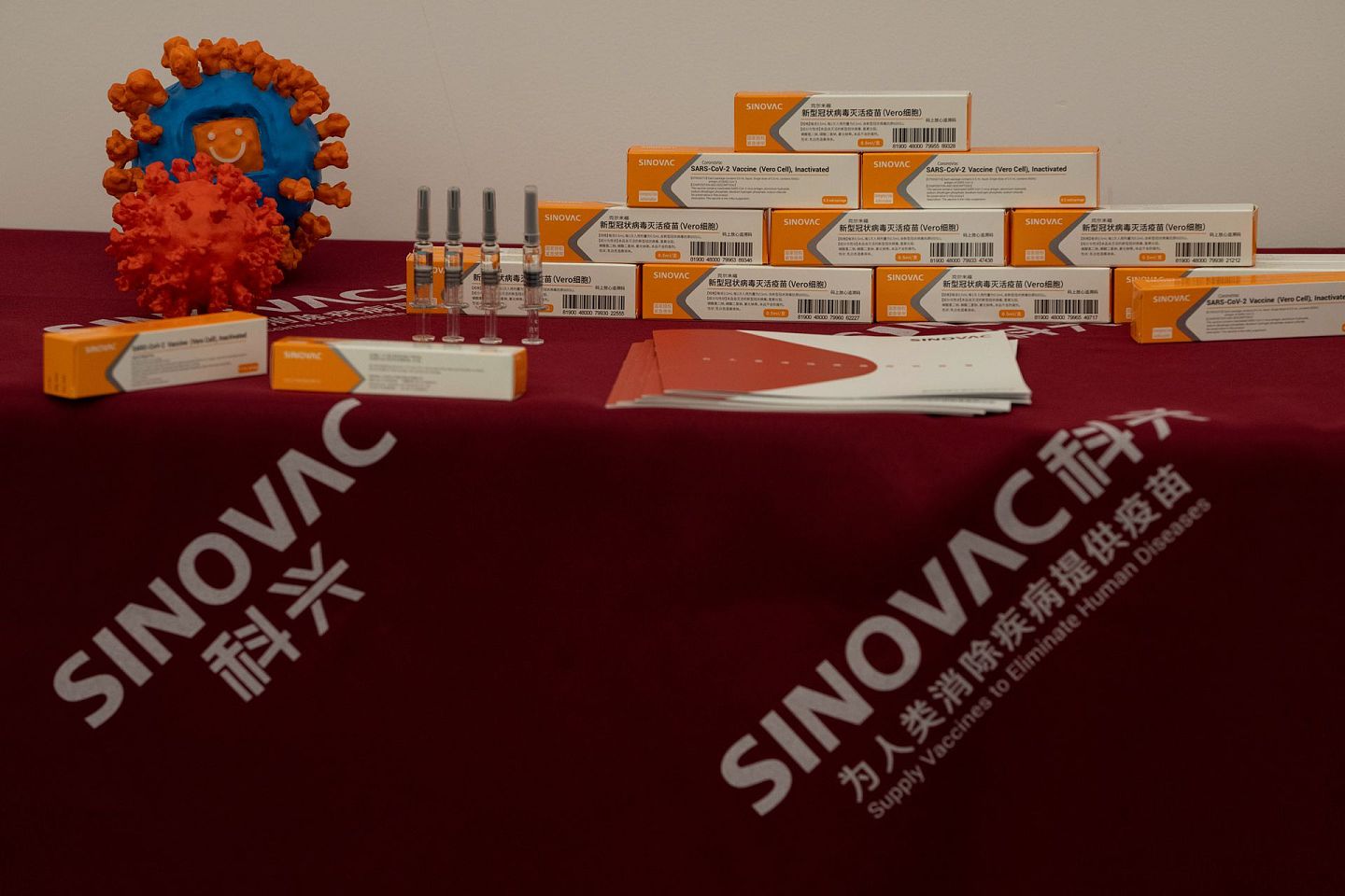 2020年9月24日，北京科兴疫苗工厂展示的新冠疫苗。（AP）
