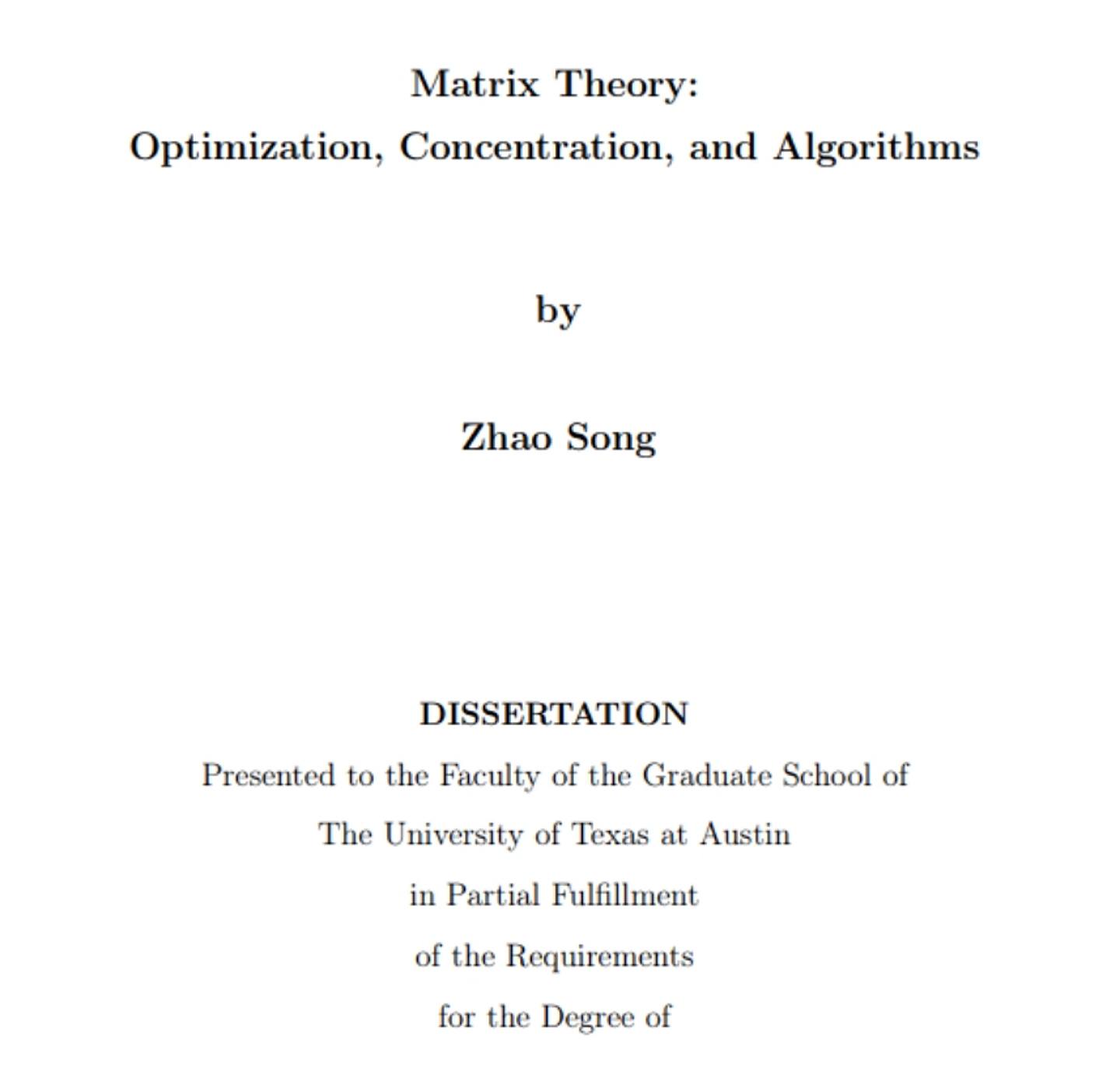 华人学生Zhao Song写出了2840页的博士论文。 （utexas.edu）