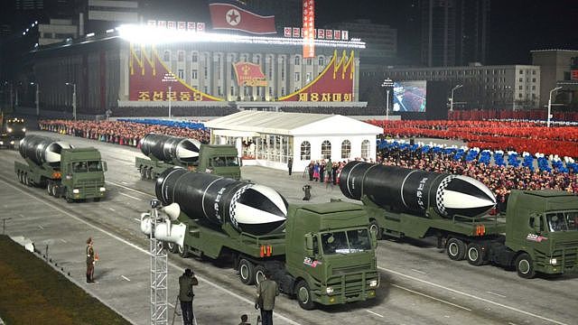 Military equipment is seen during a military parade to commemorate the 8th Congress of the Workers' Party in Pyongyang, North Korea January 14, 2021 in this photo supplied by North Korea