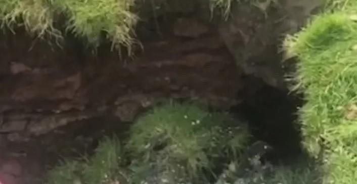 英国利物浦「格兰特花园」的一处草皮突然塌陷，出现一个又大又深的坑洞。 图／撷自《...