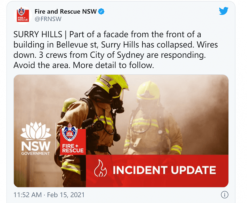 悉尼Surry Hills大楼外墙倒塌！救援人员出动，敦促民众避开该区域（组图） - 2
