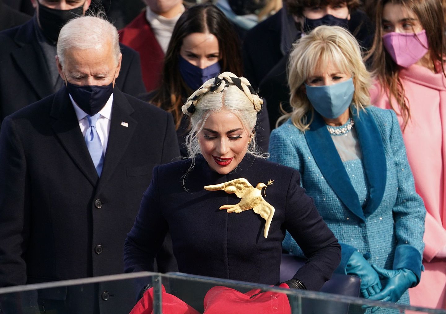 2021年1月20日，美国流行乐坛天后Lady Gaga于总统拜登就职典礼准备献唱国歌。（Reuters）