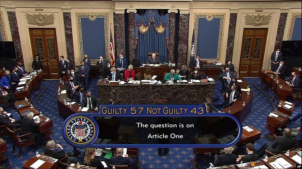 参议院电视画面截图显示，参议院以57票