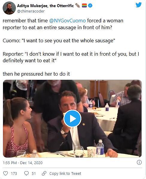 视频曝光！纽约州长科莫硬要女记者“吃整根香肠”（视频/图） - 1