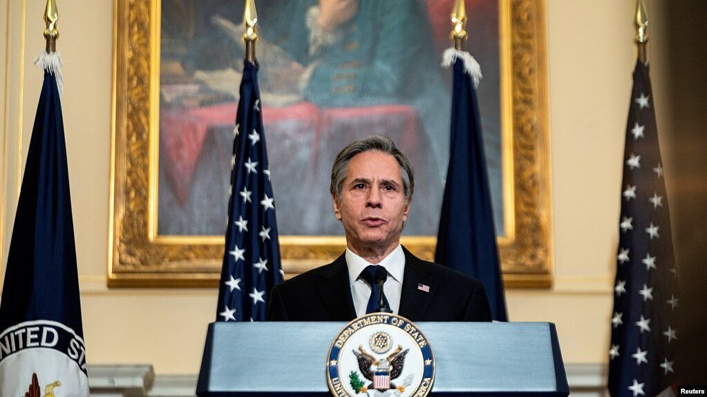 美国国务卿布林肯3月3日在国务院发表外交政策演说 （路透社）