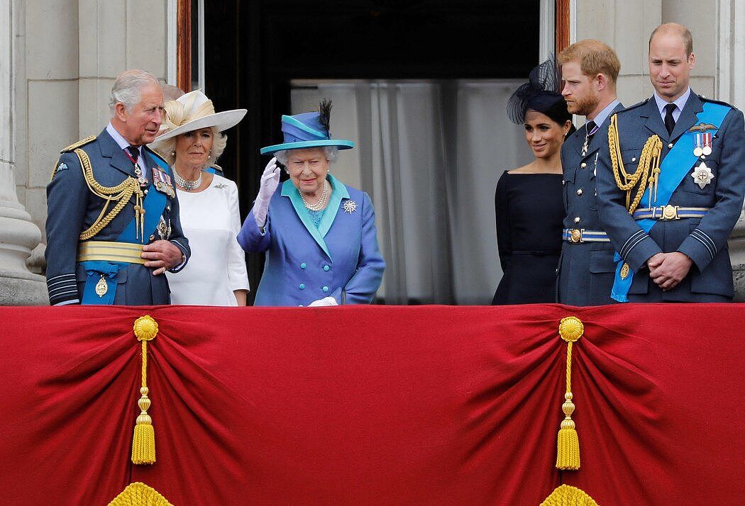 2018年7月，英国王室在皇家空军庆祝活动上。