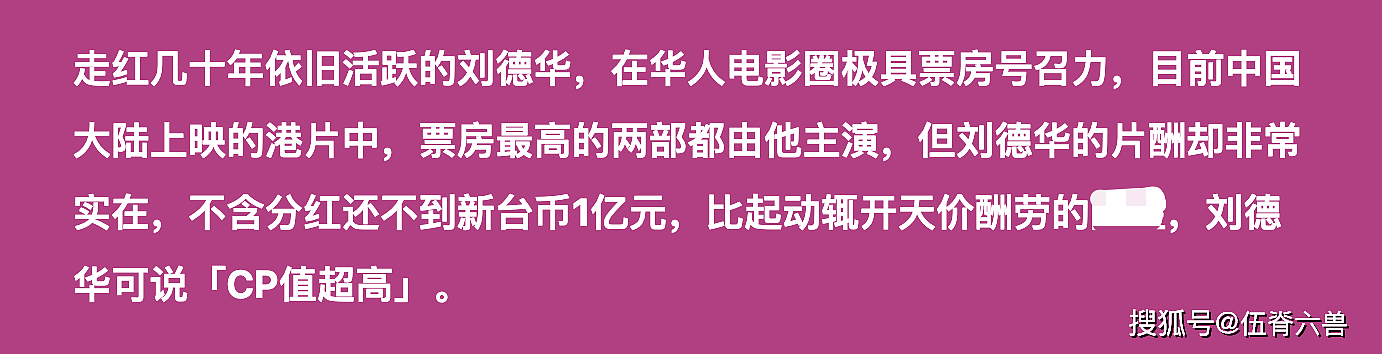 天王刘德华片酬曝光，与00后小花张子枫持平，王宝强比他高出4倍（组图） - 2