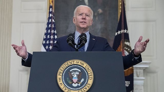 President Biden delivers remarks on the Senate passage of the $1.9tn coronavirus relief bill from the State Dining Room of the White House in Washington, DC, USA, 06 March 2021