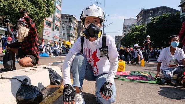 Demonstrators gather for a protest against the military coup in Yangon, Myanmar on March 04, 2021