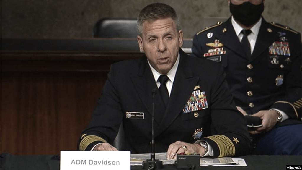 美国印太司令部司令戴维斯上将在参议院军事委员会作证。(2021年3月9日)
