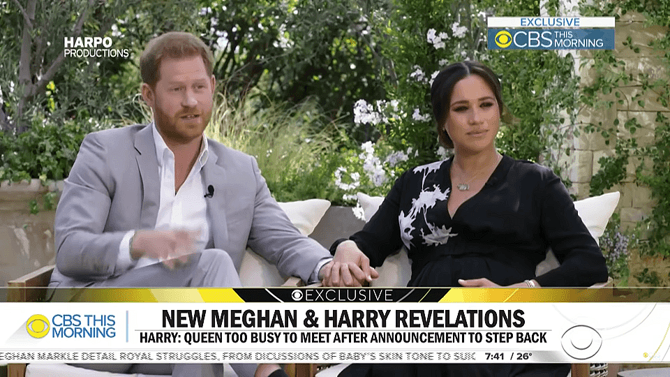 日前英国哈利王子（Prince Harry）和妻子梅根（Meghan Markle）接受美国名主持人欧普拉（Oprah Winfre）专访。 图：翻摄自CBS This Morning Youtube