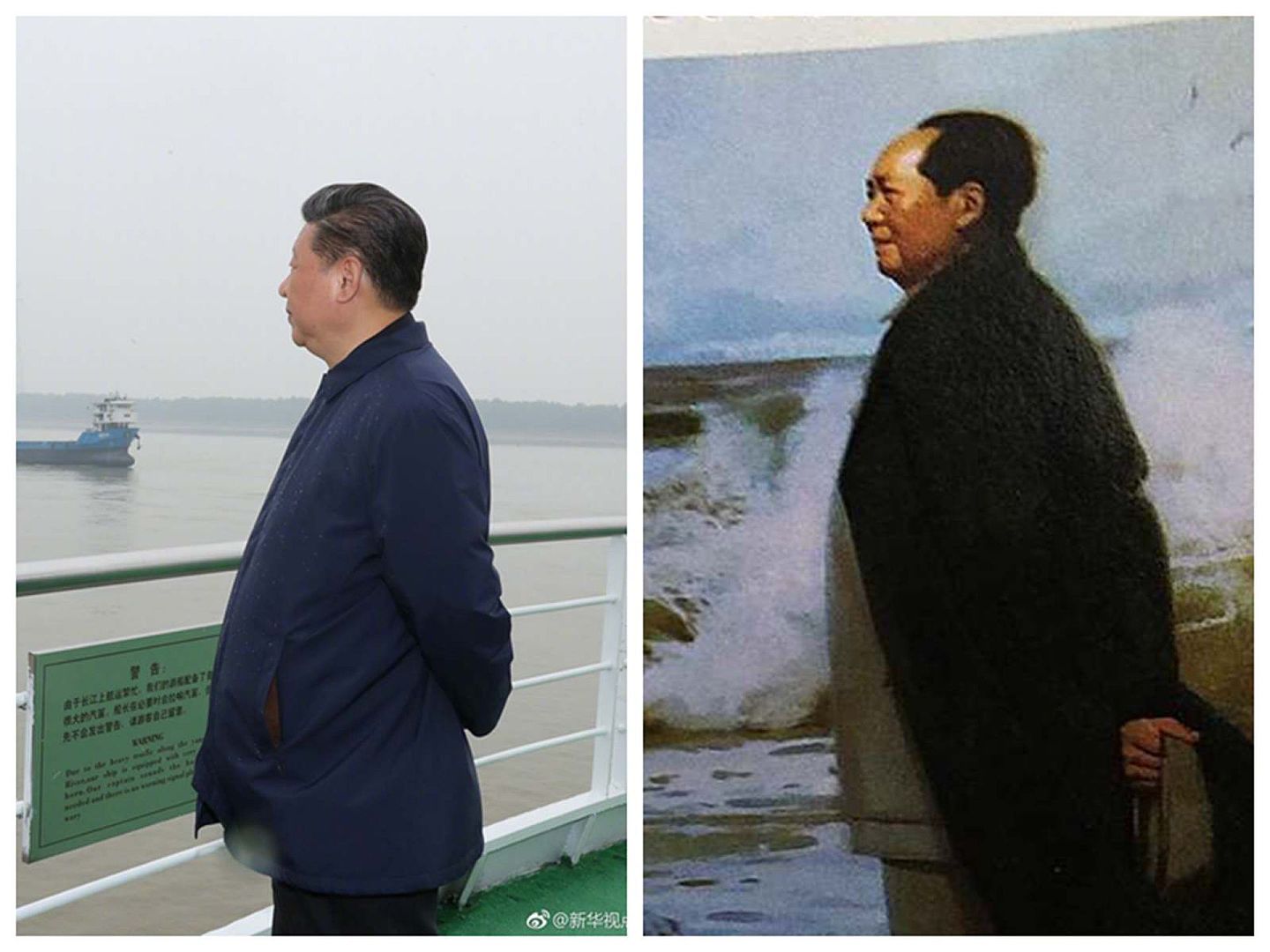习近平与毛泽东。（左图源：@新华视点 右图源：VCG）