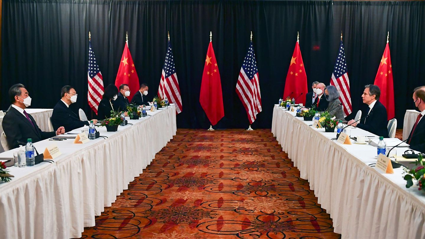此次面对面会谈是美国总统拜登（Joe Biden）上台后，中美官方首次举行。（AP）