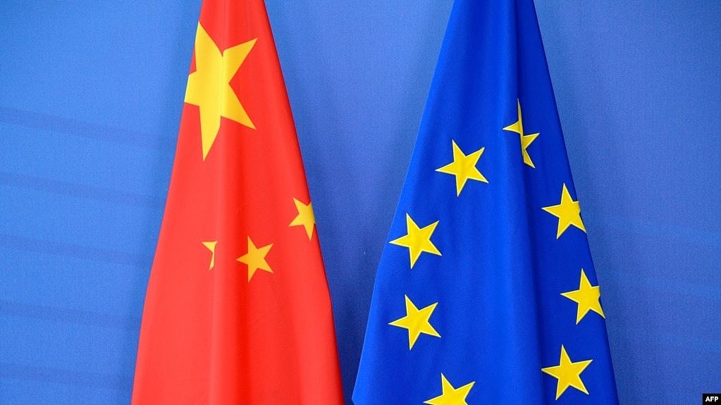 中国国旗与欧盟旗帜