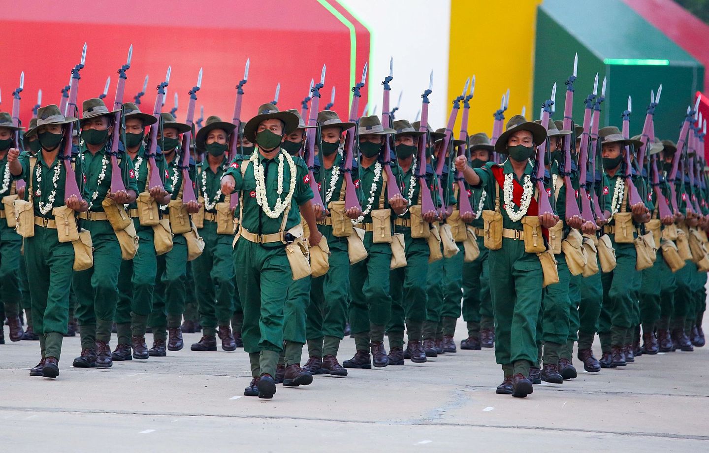 2021年3月27日缅甸建军节当天，缅甸军政府举行纪念阅兵议式。（Reuters）