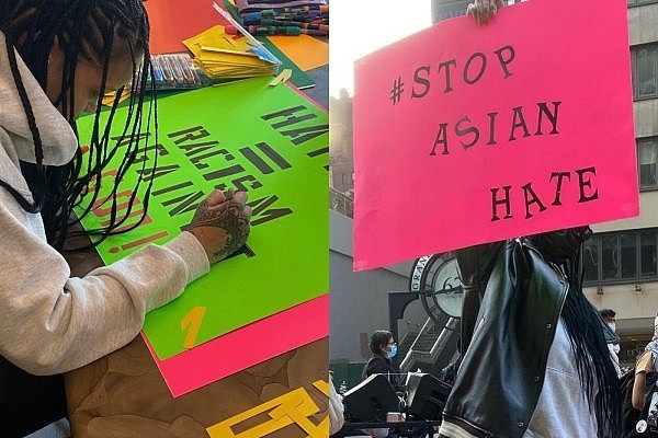 ▲▼蕾哈娜（Rihanna）上街呼吁停止对亚洲人的仇恨。 （图／翻摄自推特）