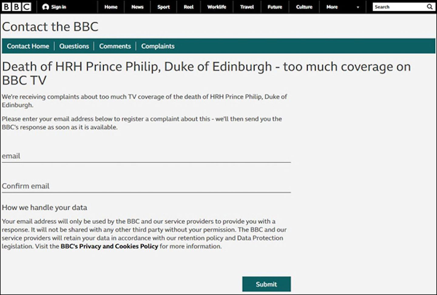 BBC专门制作页面供民众投诉。（BBC网站截图）