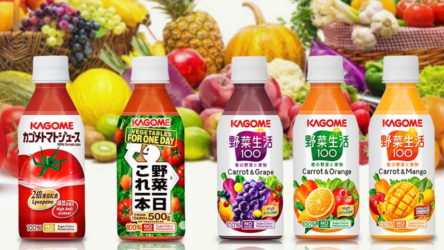 专家称，日本“番茄酱之王”可果美停购新疆产番茄，可以分散福岛核污水入海的热点。图为可果美（Kagome）的番茄汁及“野菜生活100”系列蔬果汁。（Kagome官网截图）