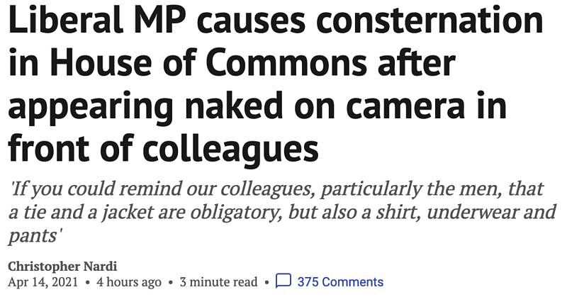 加拿大国会议员全裸出席视频议会，网友：身材不错（视频/图） - 1