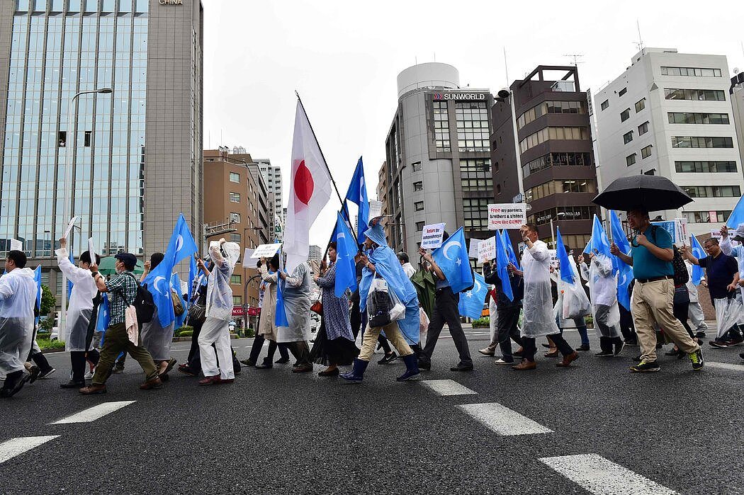 2019年，日本大阪的一次抗议中国镇压穆斯林少数民族的示威活动。
