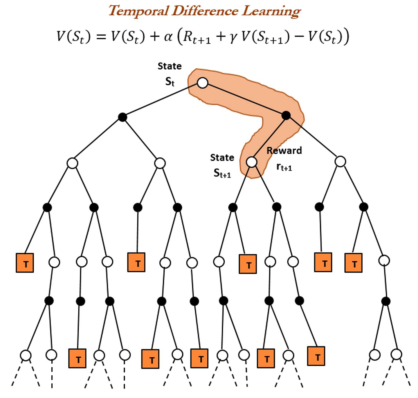 「時序差分學習」模型的可視化表示。（Packt）