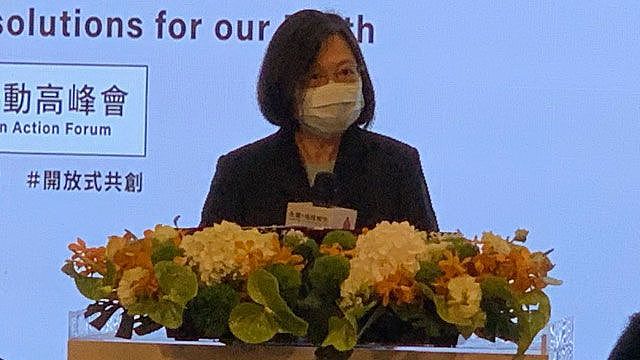 台湾总统蔡英文提出，台湾在2050年达到净零排放目标。(记者 黄春梅摄)
