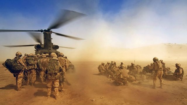 a RAF CH47 Chinook waits in Afghanistan