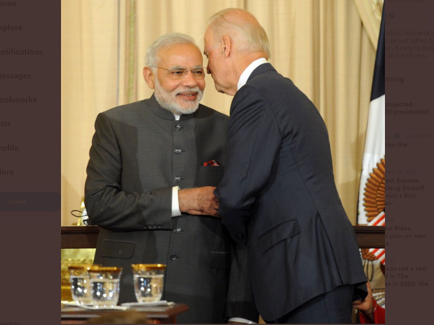 美国如何援助印度备受关注。图为2020年11月7日，莫迪在推特上贴出的他与拜登会晤的照片。（Twitter@narendramodi）