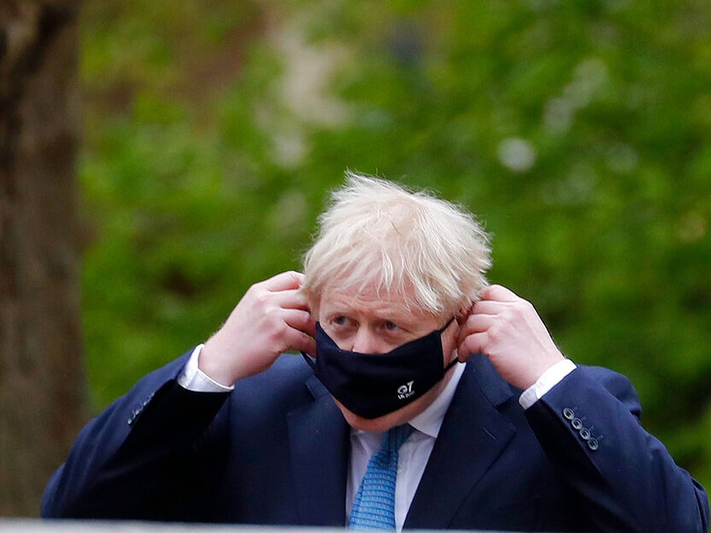 5月5日，伦敦，英国首相约翰逊（Boris Johnson）短暂出席了“七国集团”外长会。（AP）