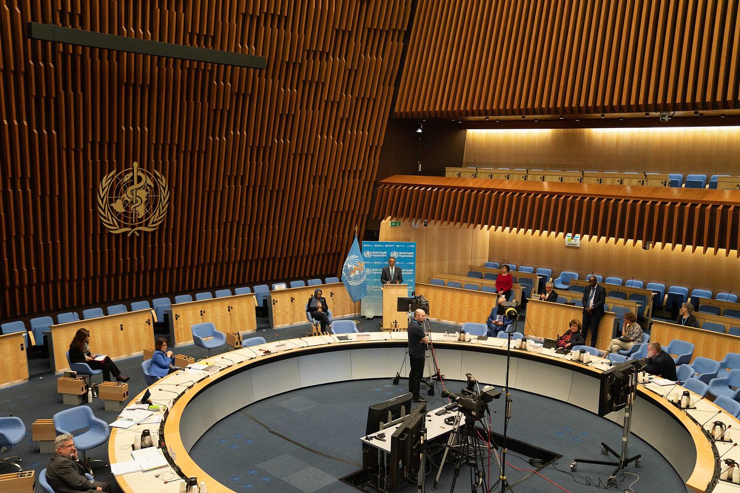 2020年5月18日，第73届世界卫生大会在瑞士日内瓦世界卫生组织总部开幕。（新华社）