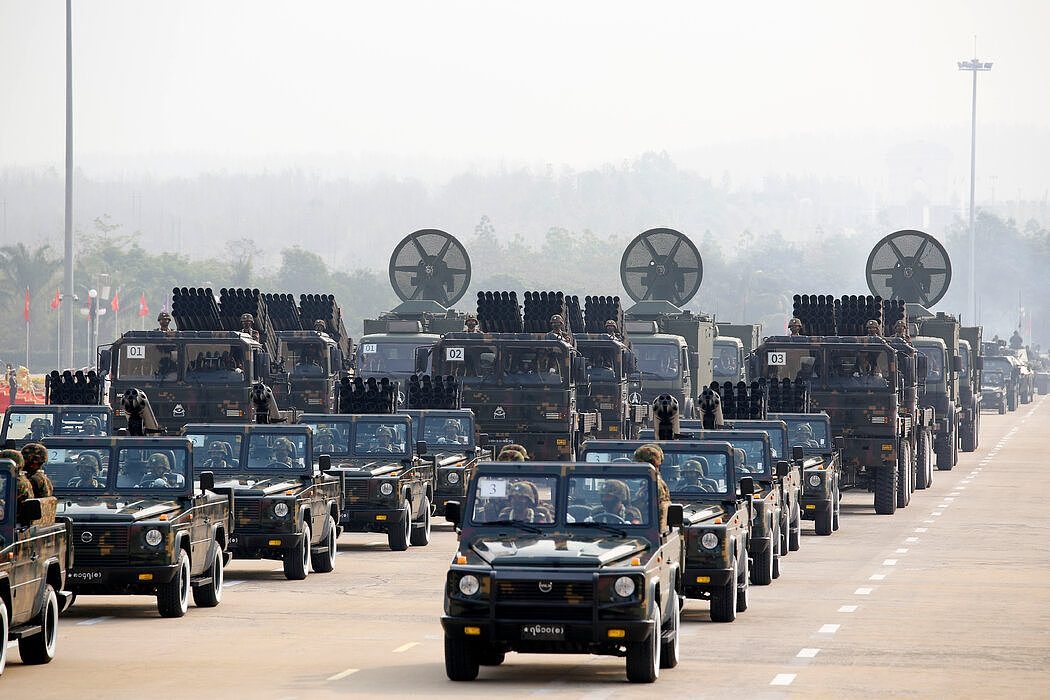 3月缅甸内比都“全国武装部队日”期间的军车。
