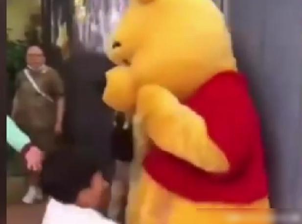 上海迪士尼小男孩见维尼熊突然发飙 上前一顿猛打（视频/组图） - 1