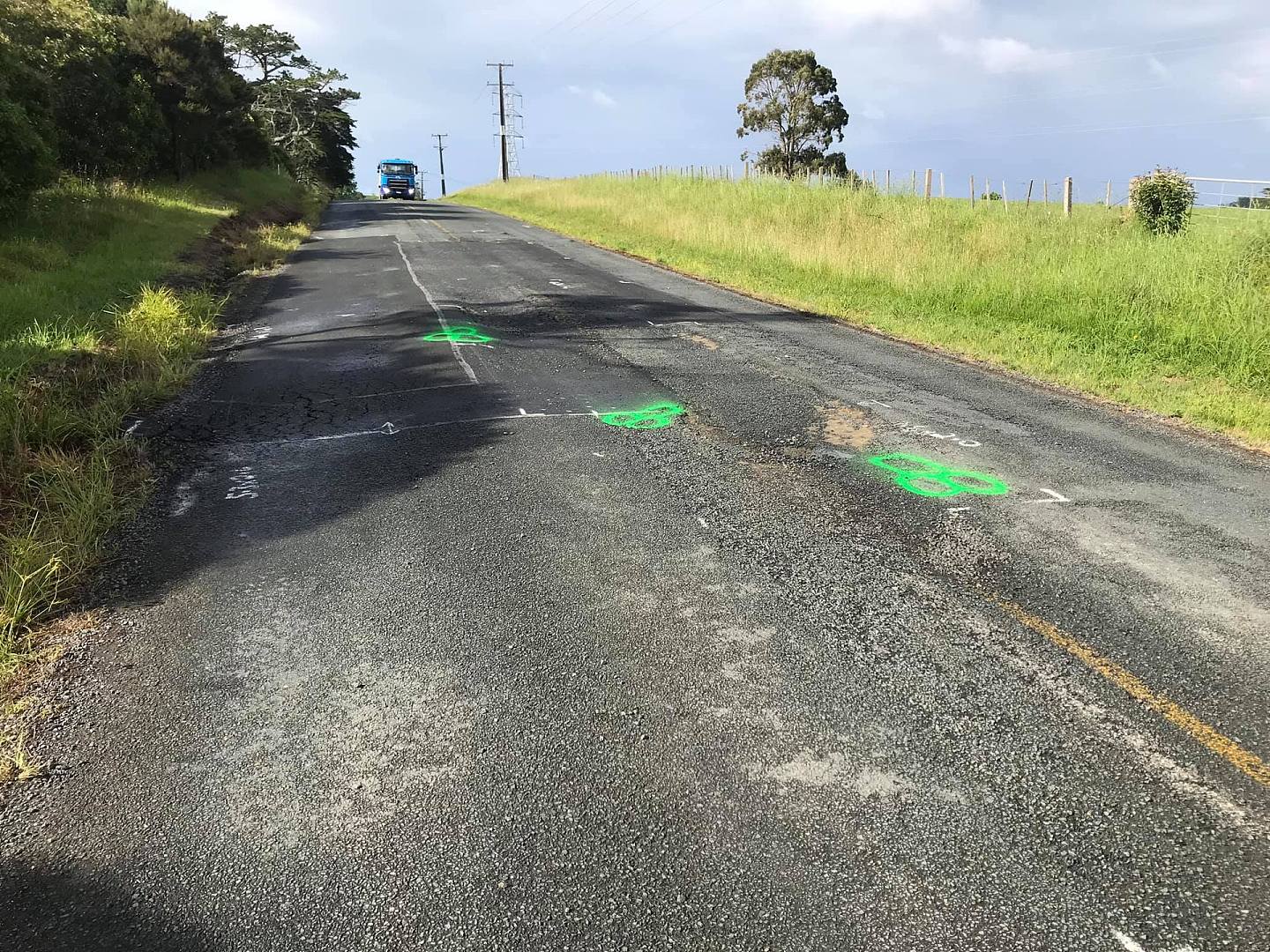 新西兰30岁男子厄普森过去这段日子多次在出现问题的路面画画，部分图样更是男性生殖器，引起外界注意。 （Facebook@Geoff Upson Road Safety Campaigner）